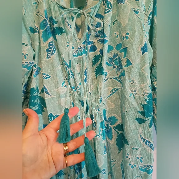 Avenue Size 18 Floral Blue Dress. Cute Ruffle Detail And Tie With Tassel's. - Picture 7 of 12